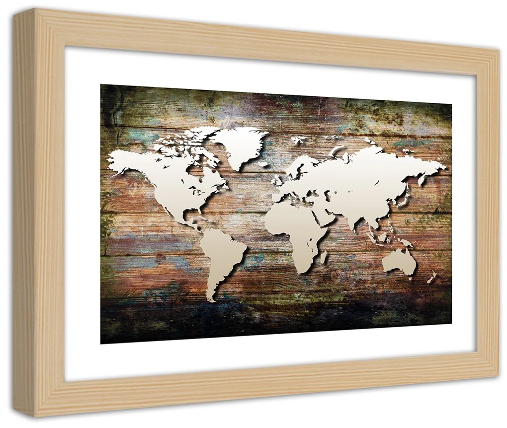 Gario Plagát Mapa sveta na starých doskách Farba rámu: Bez rámu, Rozmery: 90 x 60 cm