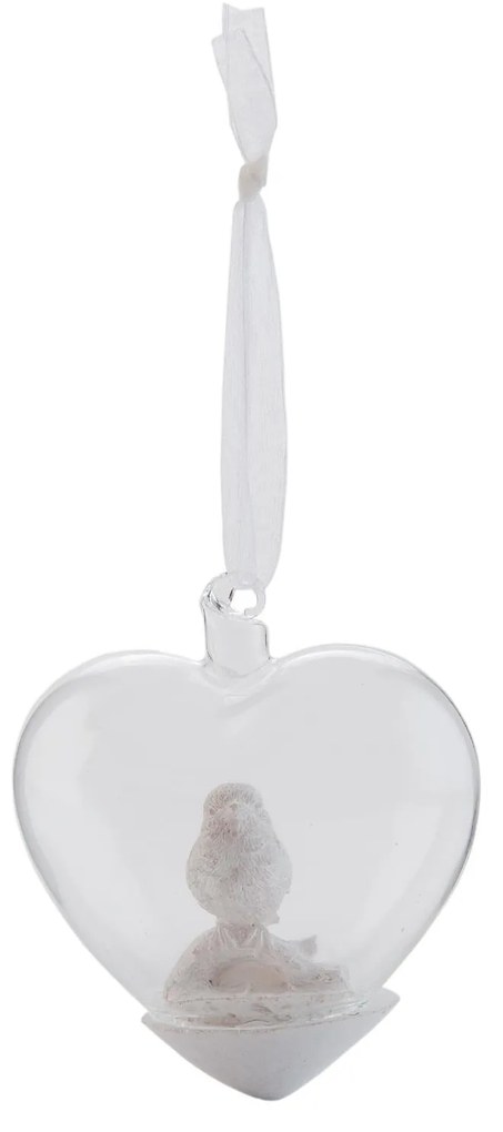 Závesné sklenené srdiečko s vtáčikom - 9 * 5 * 9 cm