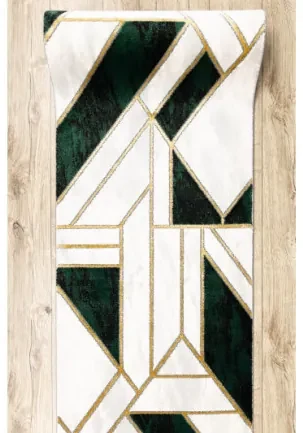 Behúň EMERALD exkluzívny 1015 glamour, marmur, geometrický zelený/zlatý