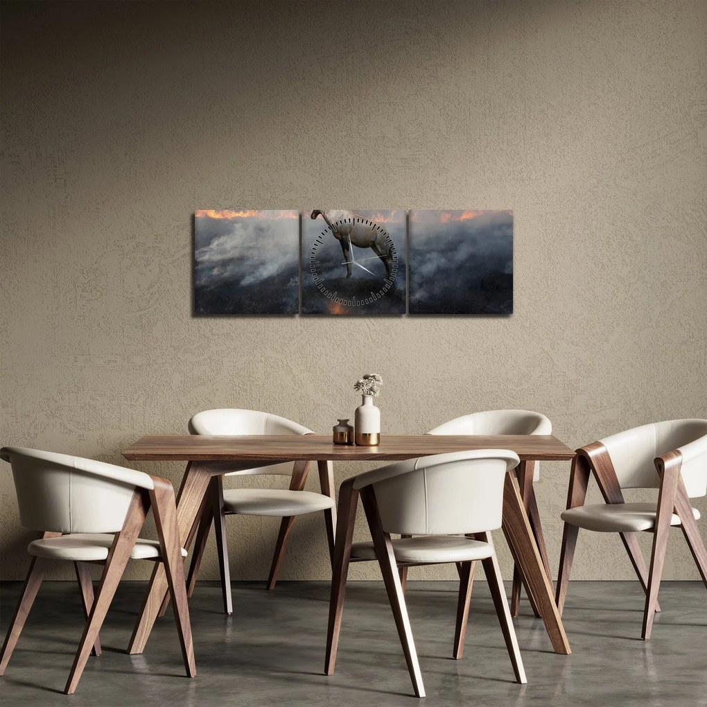 Obraz kamzíka v ohni (s hodinami) (90x30 cm)