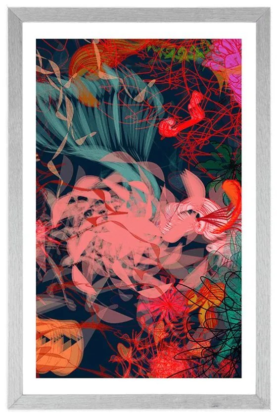 Plagát s paspartou abstraktné kvetiny - 30x45 white