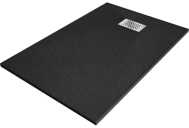 Mexen Hugo, obdĺžniková sprchová vanička SMC 80 x 70 cm, čierna, oceľová krytka, 42707080-X