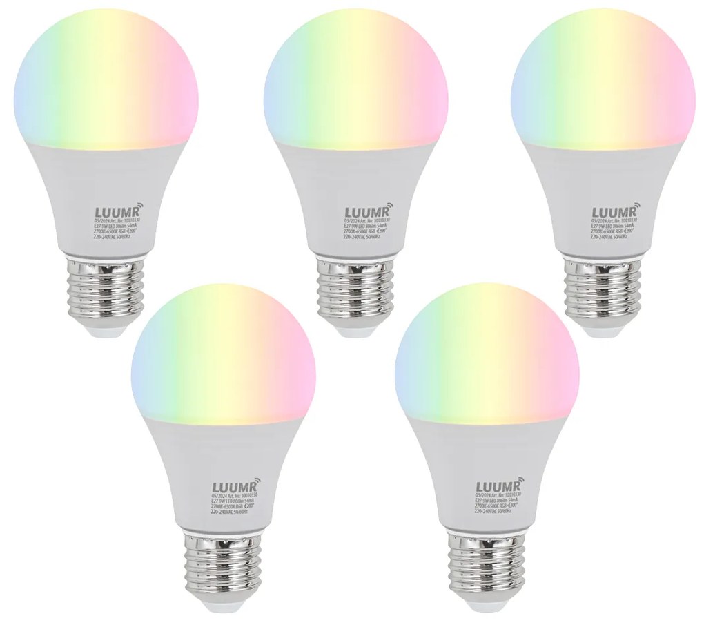 Sada 5 ks E27 Stmievateľné LED žiarovky A60 Opal 9W 806lm 2700-6500K