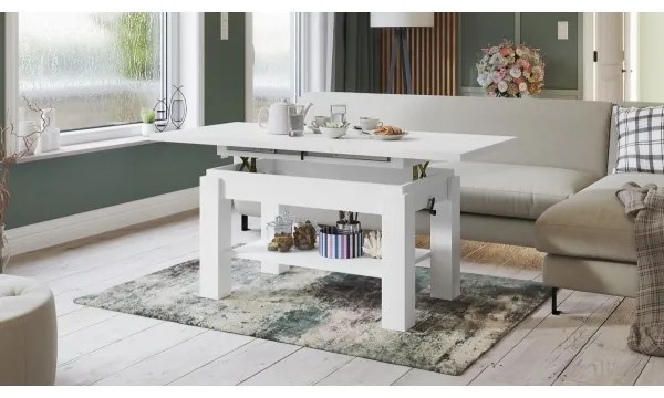 Rozkladací konferenčný/jedálenský stôl s policou ADONIS biely