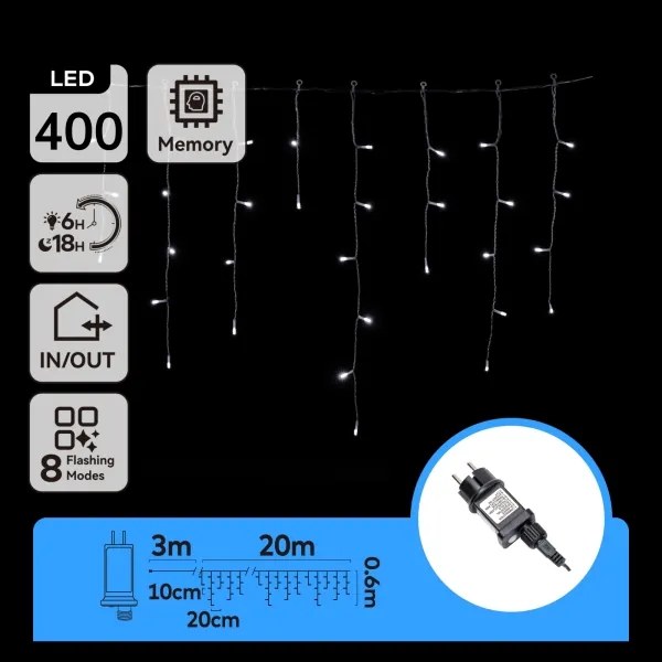 Aigostar - LED vonkajšia reťaz 400xLED/8 funkcií 23x0,6m IP44 studená biela