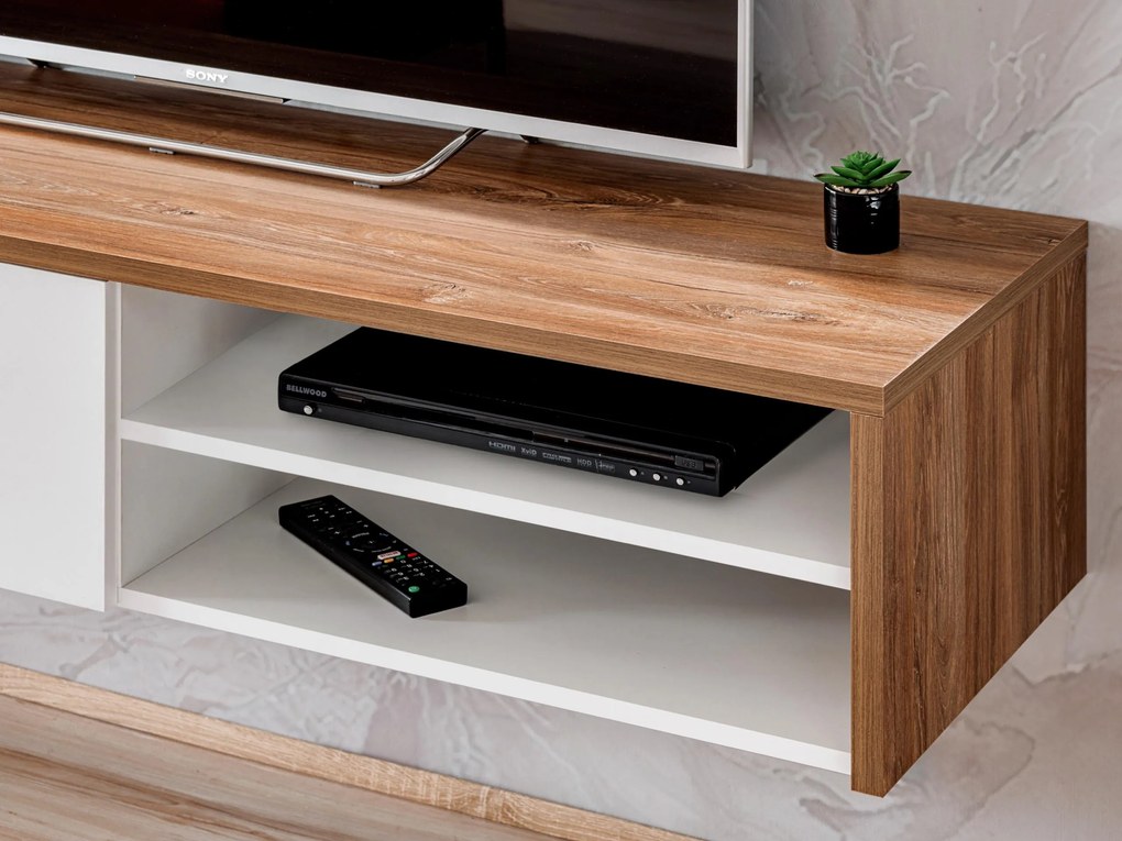 Tv stolík/skrinka Dalton (dub sterling + biela matná). Akcia -20%. Vlastná spoľahlivá doprava až k Vám domov. 1097687
