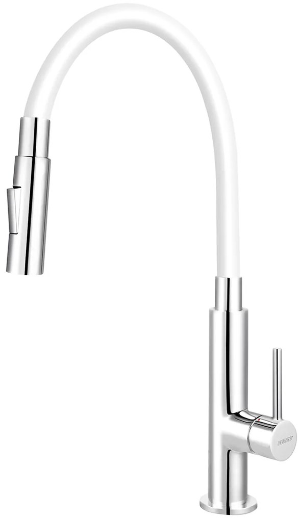 Ferro Zumba, drezová stojanková batéria s elastickým ramenom a sprškou, biela/chrómová, 70730-0B