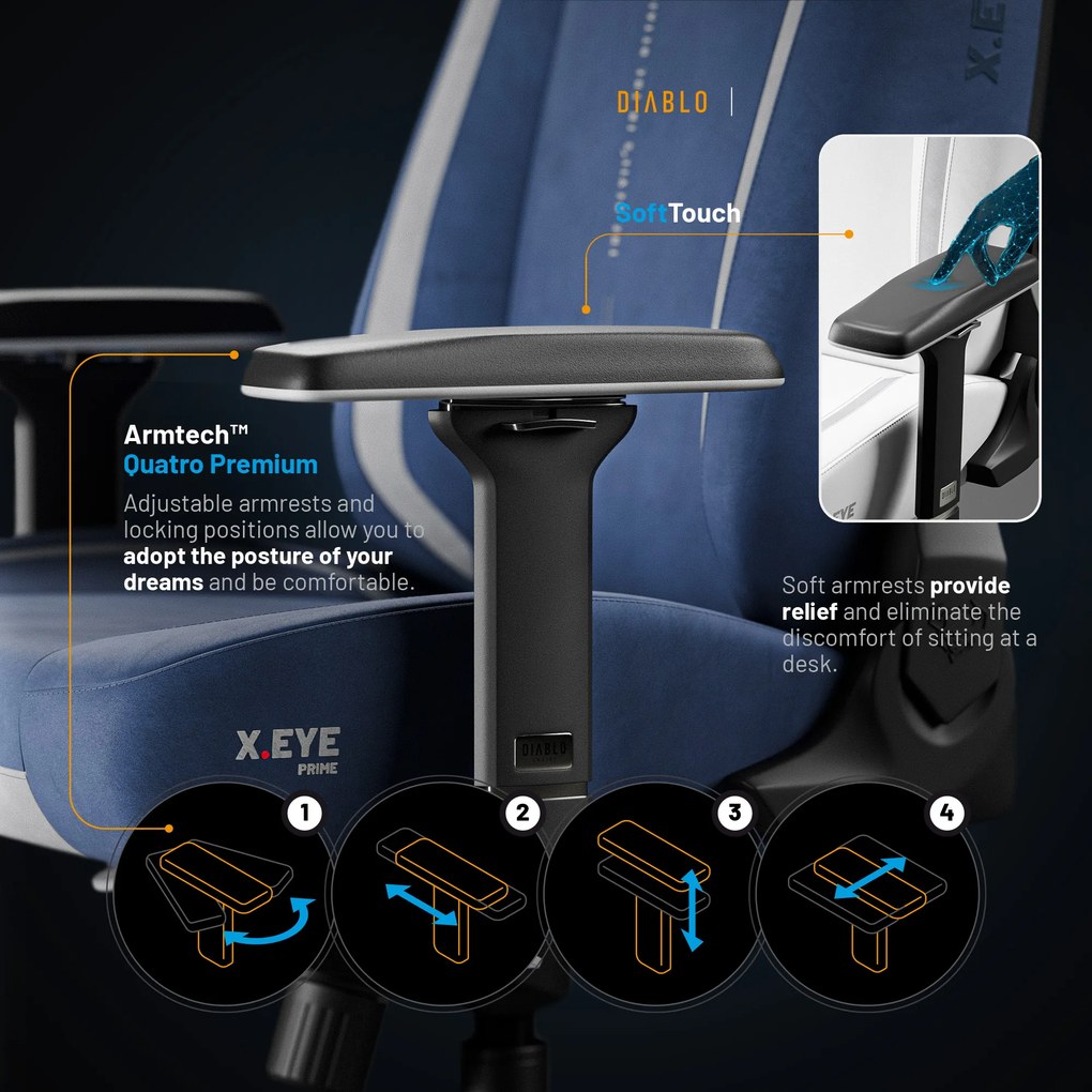 Modrá látková herná stolička Diablo X.Eye Prime Meta Ocean