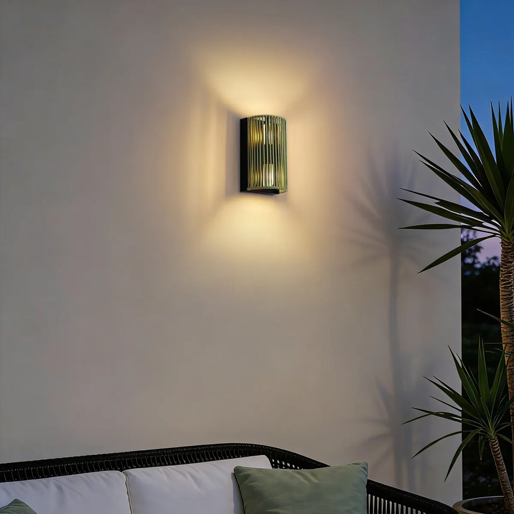 Japandi nástenné svietidlo zelené s čiernou farbou a lanom IP44 - Jayla