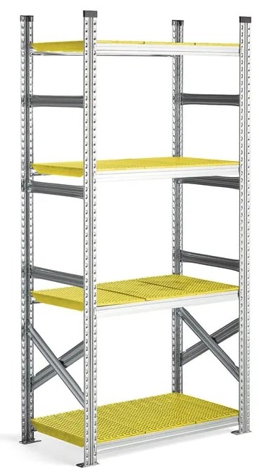 Regál na potraviny TRANSFORM, základná sekcia, 1972x900x500 mm, žltý