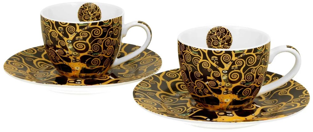 Porcelánová šálka s podšálkou Klimt Tree Of Life 90 ml sada 2ks