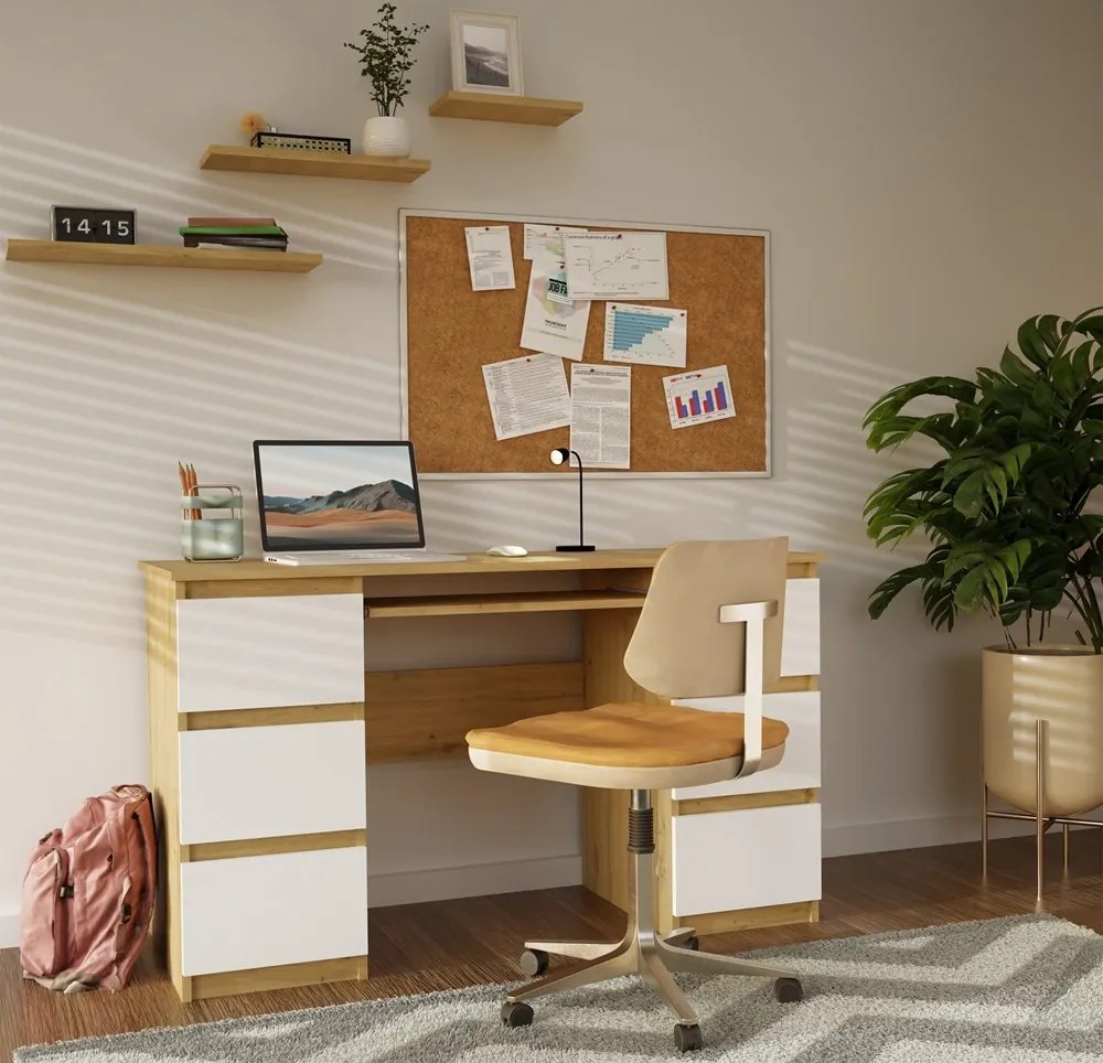 Psací stůl KUBA dub artisan/bílý