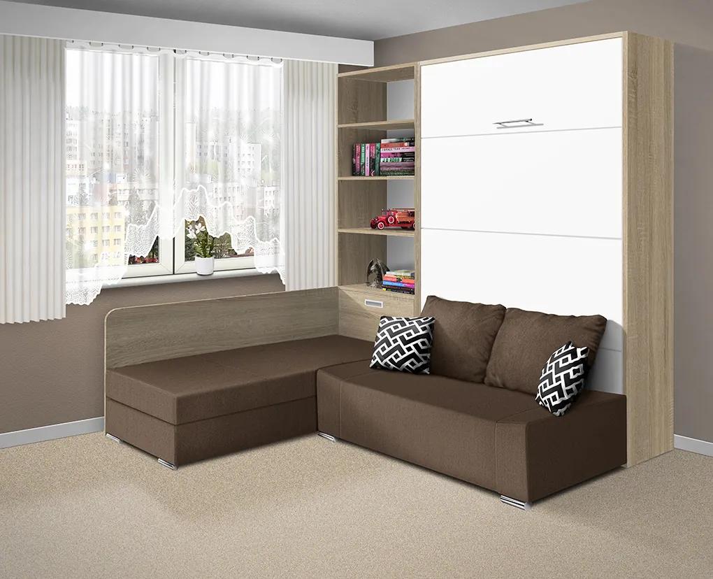Nabytekmorava Sklápacia posteľ s pohovkou VS 21075 - 200x160 cm farba pohovky: Sivá, Typ farebného prevedenia: Orech / dvere biele LESK