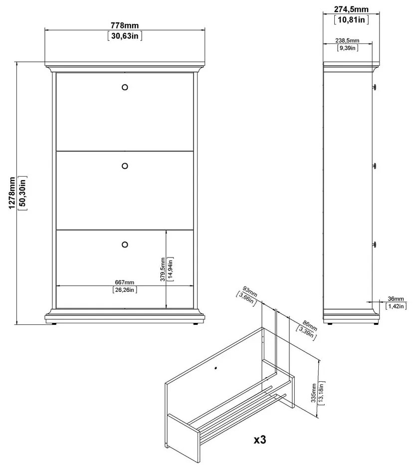 Biela výklopná skrinka na topánky Paris – Tvilum