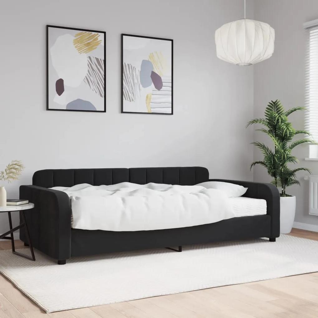 Denná posteľ s matracom čierna 100x200 cm zamat 3196916