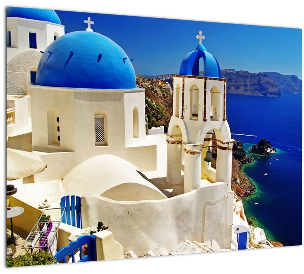 Sklenený obraz - Santorini, Grécko (70x50 cm)