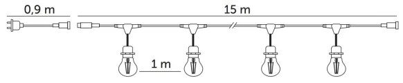 LED Vonkajšia dekoračná reťaz BAJA ST64 15xE27/1W/230V 15,9m IP44 teplá biela