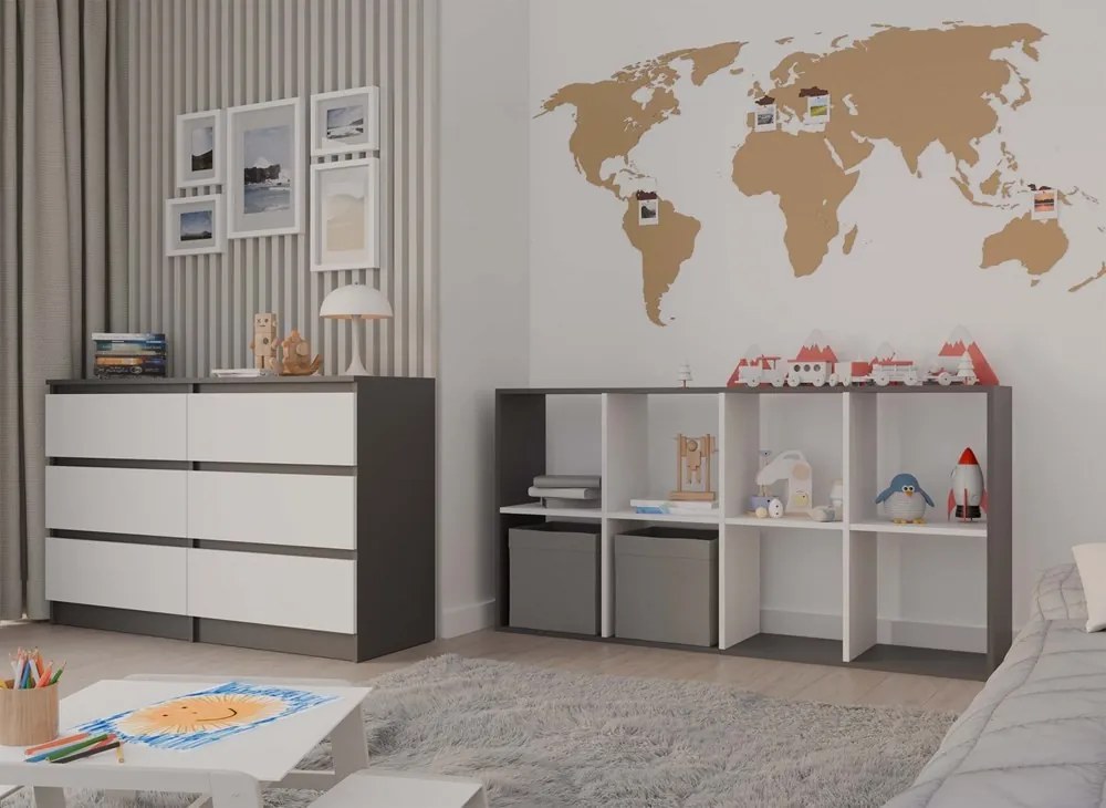 Regál Malax 2x4 147 cm antracit/biely