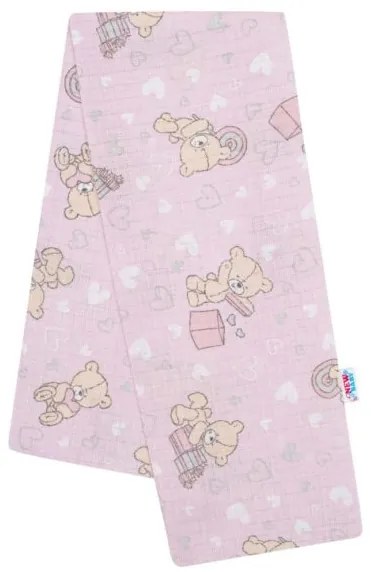 NEW BABY Bavlnená plienka s potlačou New Baby ružová medvedík a srdiečko