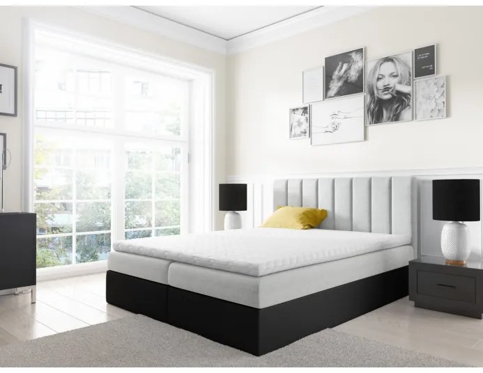 Dvojfarebná manželská posteľ Azur 200x200, piesková + čierna eko koža + TOPPER