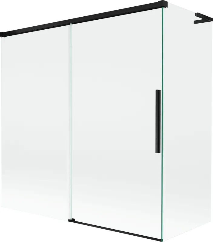 Mexen Rox, L posuvná 2-krídlová vaňová zástena 160 + 80 x 150 cm, 8mm číre sklo, čierny matný profil, 8C9L-160-080-70-00