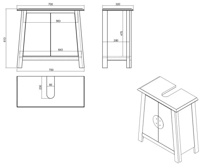 furniture-nabytek.cz - Masívna umývadlová skrinka Rangoon z recyklovanej borovice, lakovaná, hnedá – 70×32×61 cm