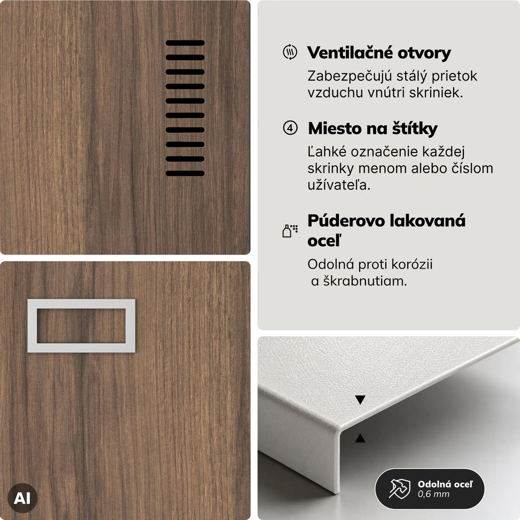 Zamestnanecká skrinka štvorkomorová biela/orech, 800x1800x500 mm: KACPER Eco Design