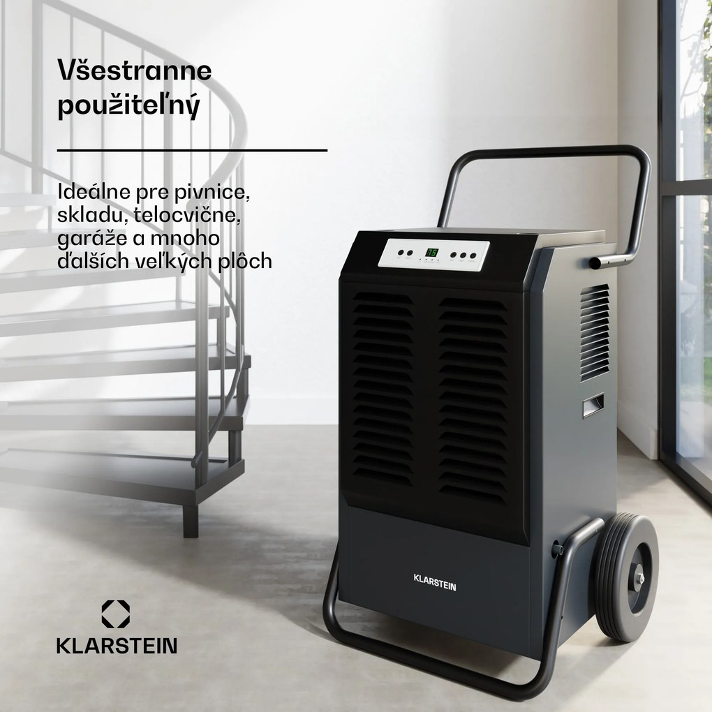 Klarstein DuraDry 90L odvlhčovač vzduchu, 90 l/deň, 120-180 m², nehrdzavejúca oceľ, mobilný, 850 m³/h