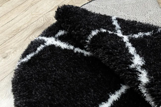 Koberec FLUFFY kruh shaggy kratka, trellis - antracit / biely