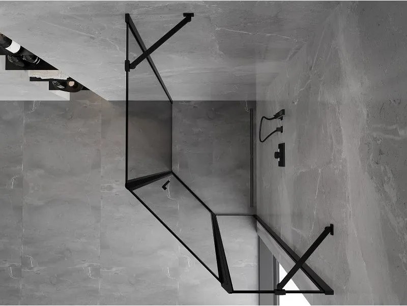 Mexen Mist, päťuholníkový sprchový kút, pravý 80 x 90 cm, číre sklo-čierny rám, 8A8-080-090-70-70-P