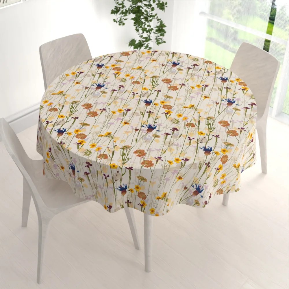 Biante Bavlnený okrúhly obrus Sandra SA-571 Lúčne kvety na krémovom Ø 100 cm