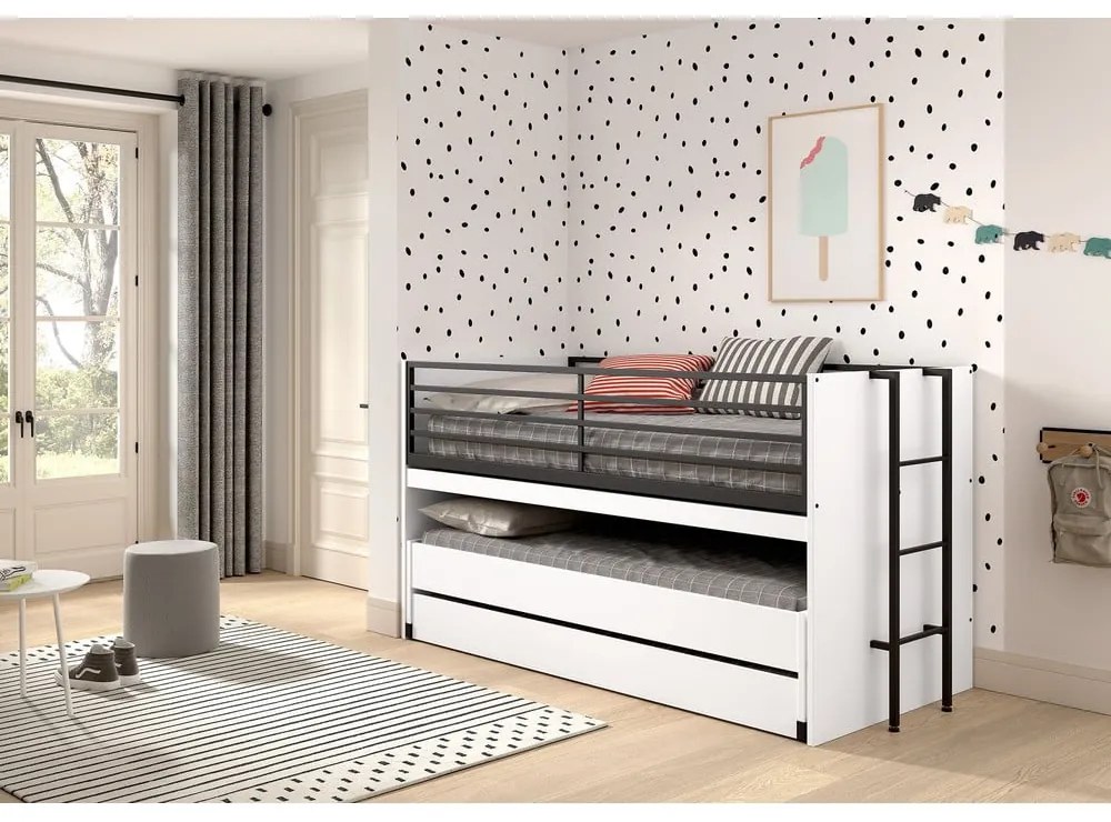 Biela poschodová detská posteľ s výsuvným lôžkom s roštom 90x200 cm Sam – Vipack