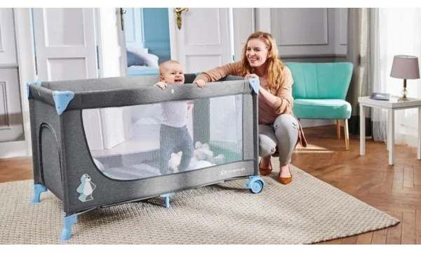 KINDERKRAFT - Cestovná postieľka JOY šedomodrá