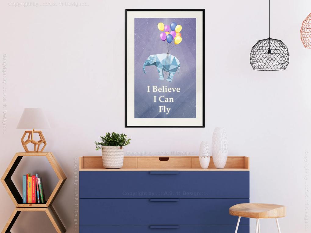 Artgeist Plagát - Flying Elephant [Poster] Veľkosť: 20x30, Verzia: Čierny rám s passe-partout