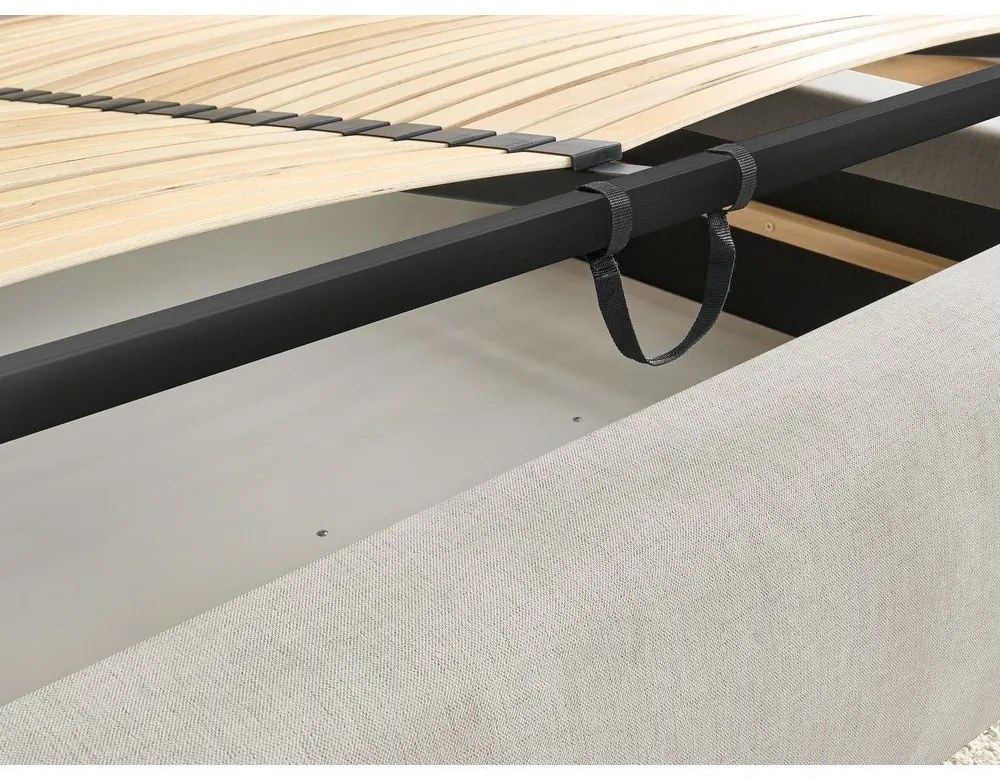 Béžová čalúnená dvojlôžková posteľ s úložným priestorom s roštom 160x200 cm Jagna – Bobochic Paris