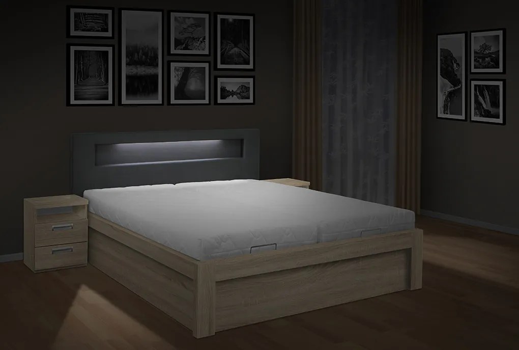 Moderná posteľ ŠÁRKA 200x180cm, LED osvetlenie, elektrické otváranie úložného priestoru farba lamina: Antracit