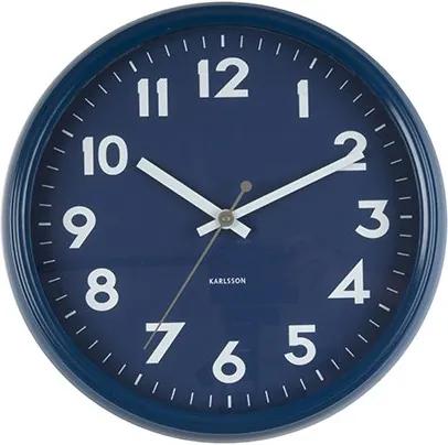 KARLSSON Nástenné hodiny Badge tmavomodré 38 × 9 cm
