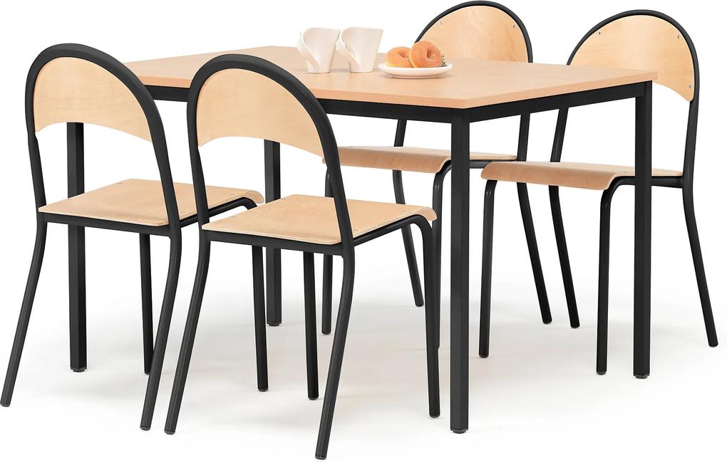 Jedálenská zostava: stôl + 4 stoličky, buk/čierna