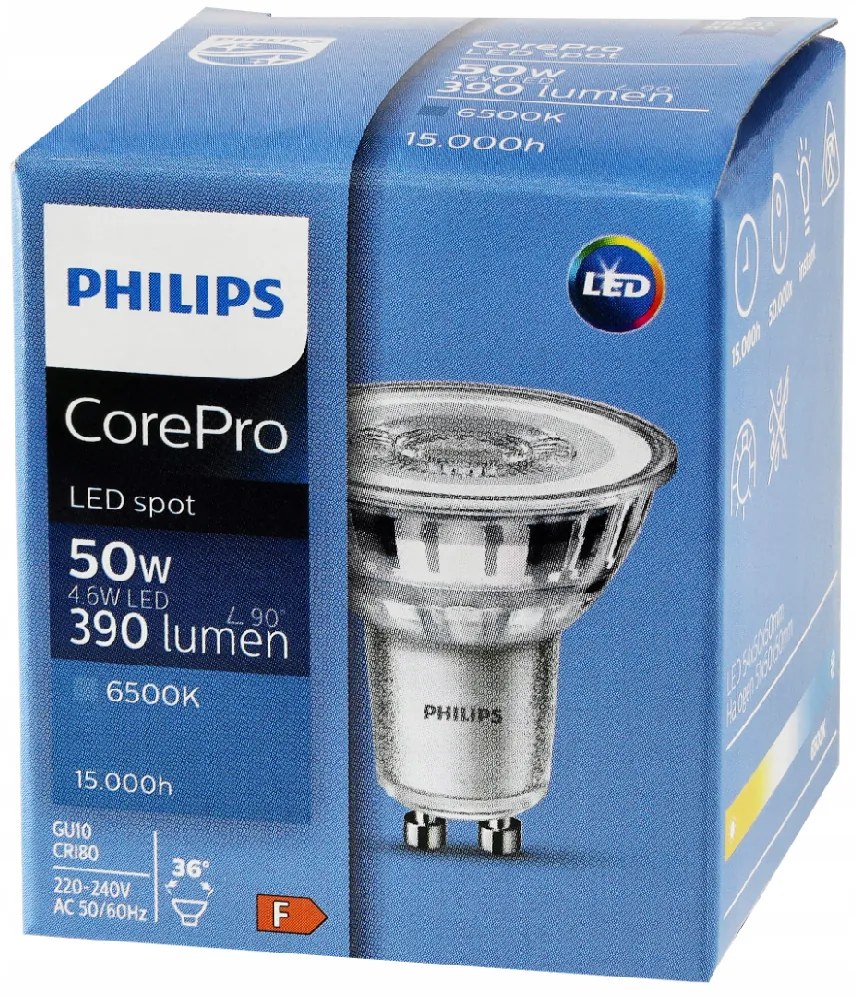 LED žiarovka Philips GU10 - 4,6 W - 390 Lm 36 ° - studená biela - CorePro Premium