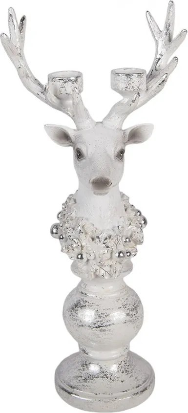 Biely antik dekoračný svietnik Jeleň s patinou - 17*11*38 cm