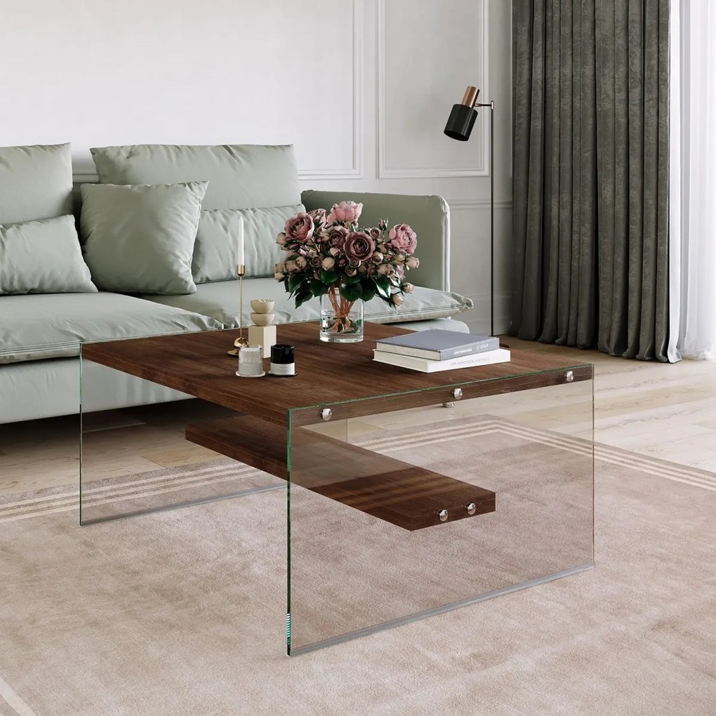 Konferenční stolek GLASS 75 cm ořech