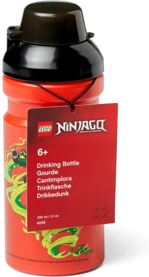 Červená fľaša na vodu s čiernym vekom LEGO® Ninjago, 390 ml