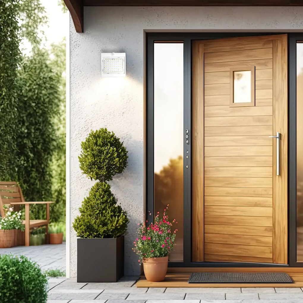 Exteriérové solárne nástenné LED svietidlo Butterfly, 1x LED 3,2w, biela, pohybový senzor