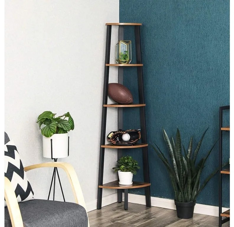 Rohový regál Vasagle Wetty čierny/hnedý