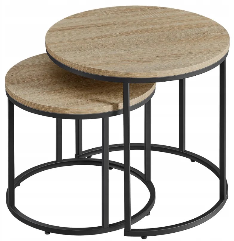Sada 2 okrúhlych konferenčných stolíkov DUET, čierna/dub sonoma