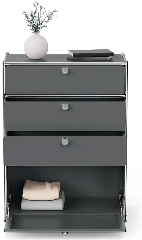 Komoda Kovová komoda »CN3« so zásuvkami a výklopným priečinkom, sivá