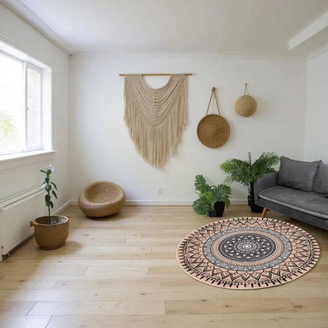 Protišmykový koberec NOVO béžový / sivý kruh