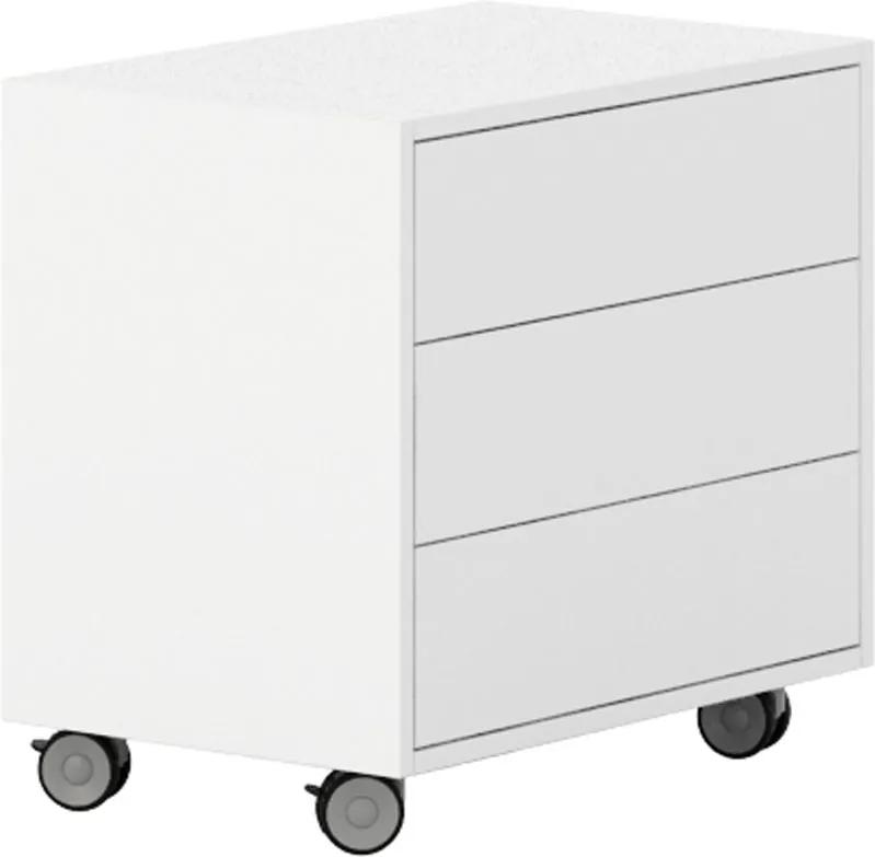 PLAN Pojazdná skrinka s 3 zásuvkami White LAYERS, biele zásuvky