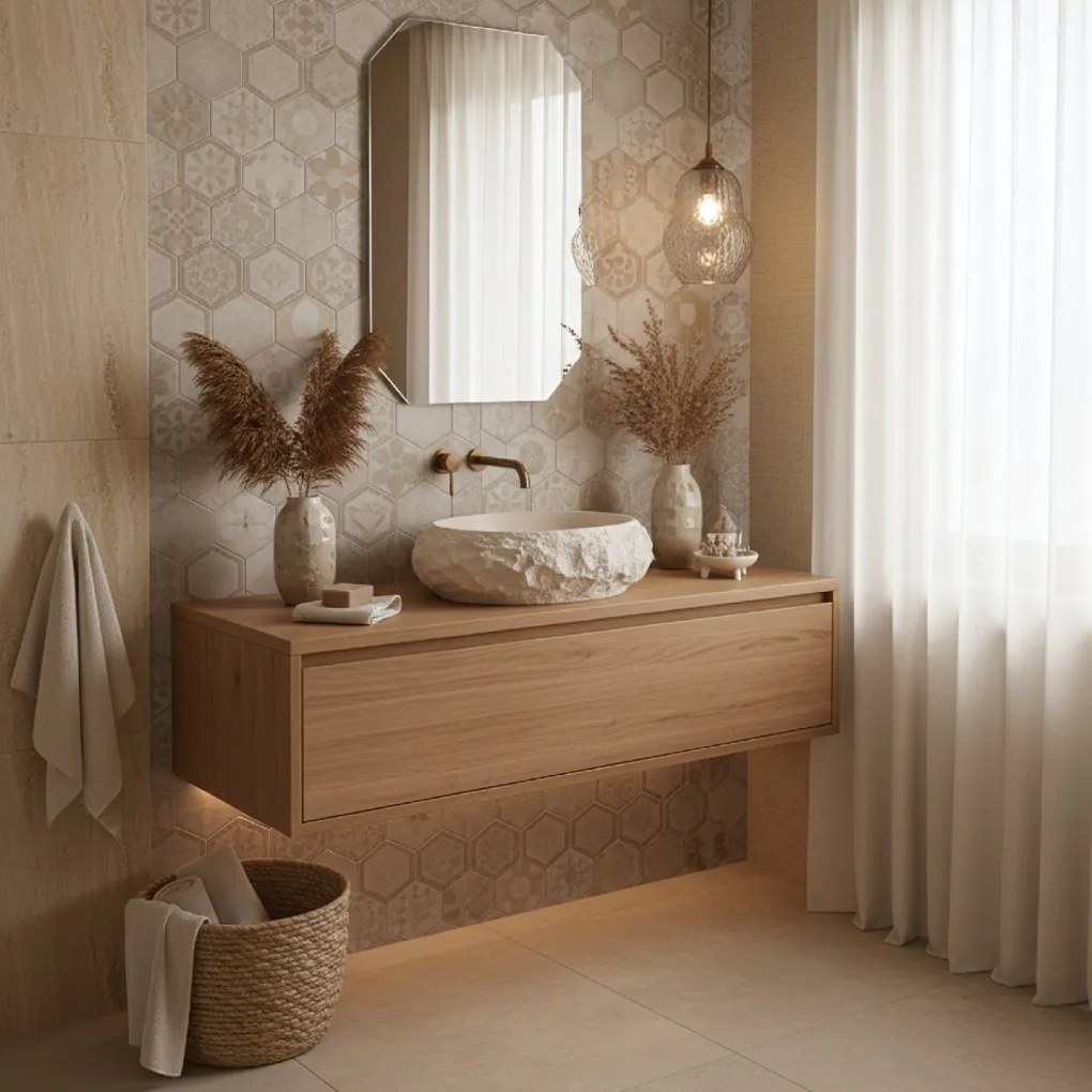 Rea Mika Warm, umývadlo na dosku 500x380x150 mm, béžová-imitácia kameňa, REA-U7347