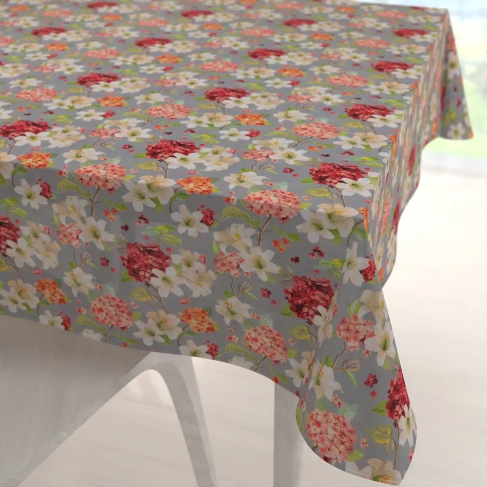 Biante Dekoračný štvorcový obrus PML-092 Hortenzie a ľalie na sivom 80x80 cm